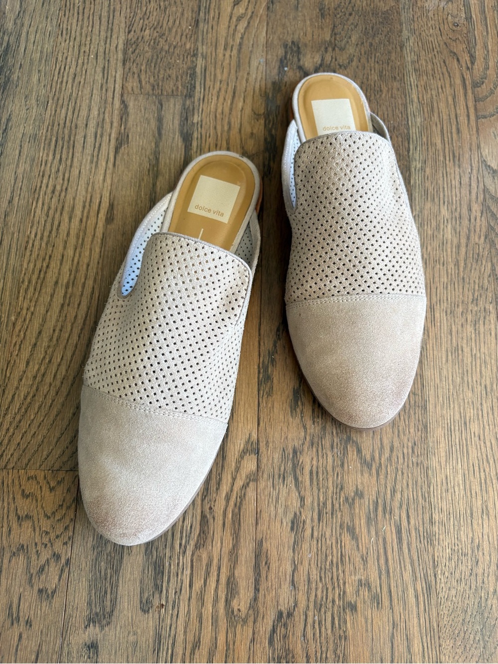 Dolce Vita Beige Perforated Suede Backless Mules